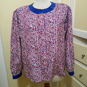 Vintage Blouse Button Down Red White & Blue by Jai Dalis New York Size 18